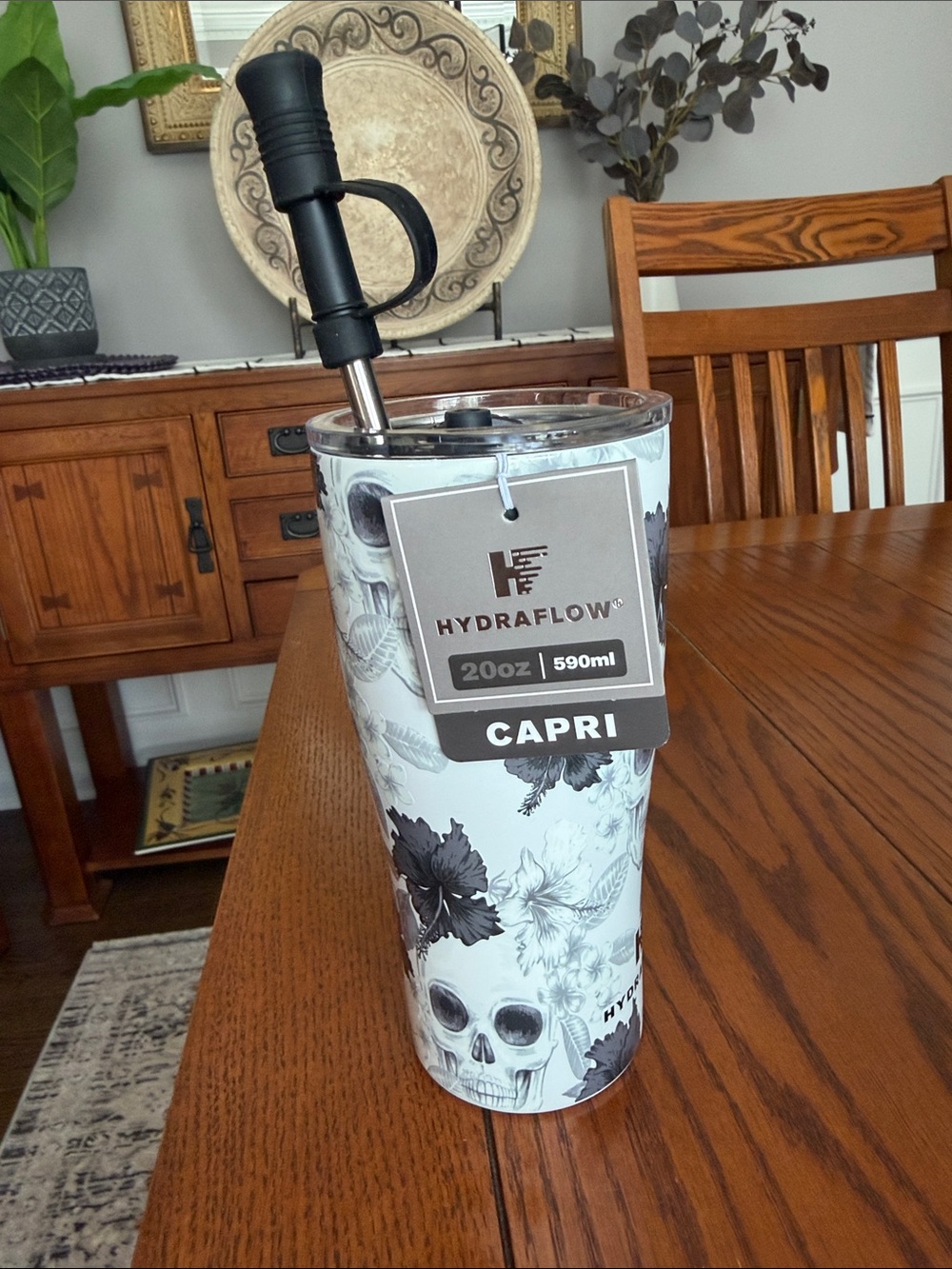 Hydraflow Capri 20oz Skull Flora Tumbler - White/Black Halloween hot/cold cup